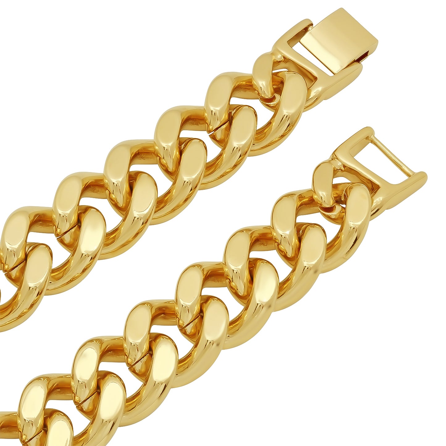 4mm-14mm 14k Yellow Gold Plated Flat Cuban Link Curb Chain Necklace