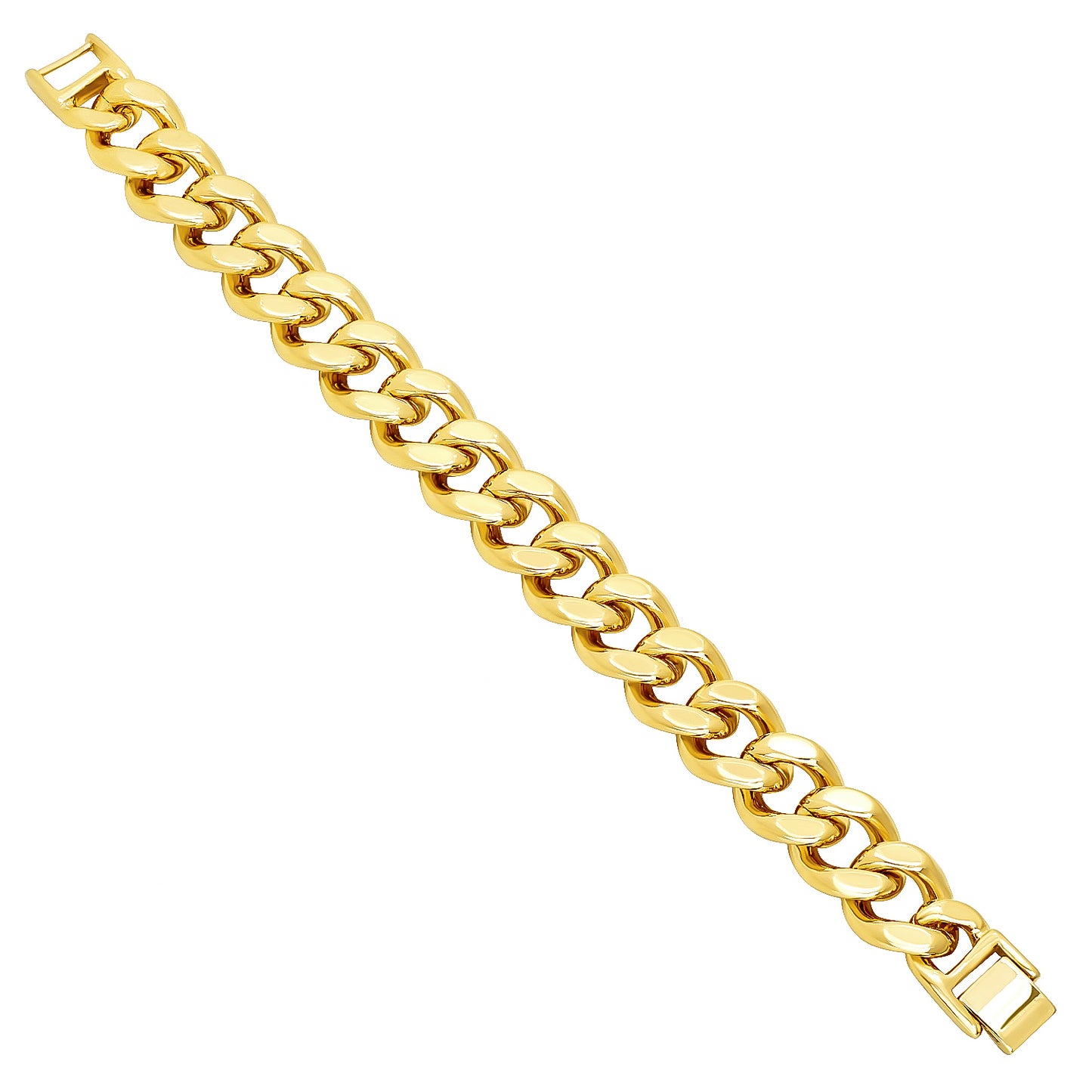 Men's 14.6mm 14k Yellow Gold Plated Beveled Curb Chain Necklace