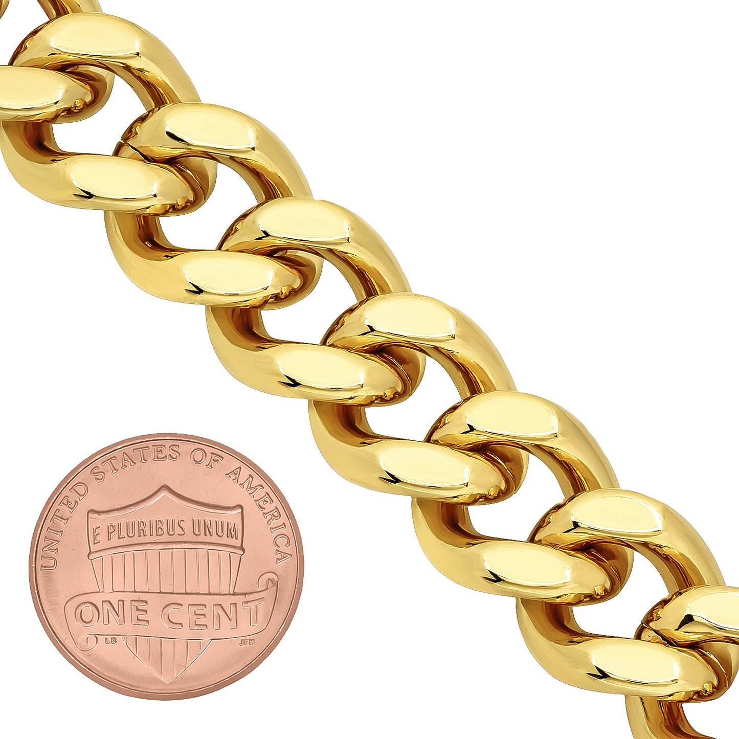 Men's 14.6mm 14k Yellow Gold Plated Beveled Curb Chain Necklace