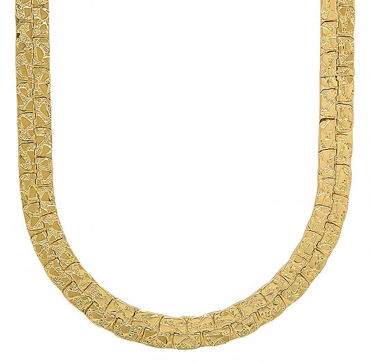 7.5mm 14k Yellow Gold Plated Flat Nugget Chain Necklace