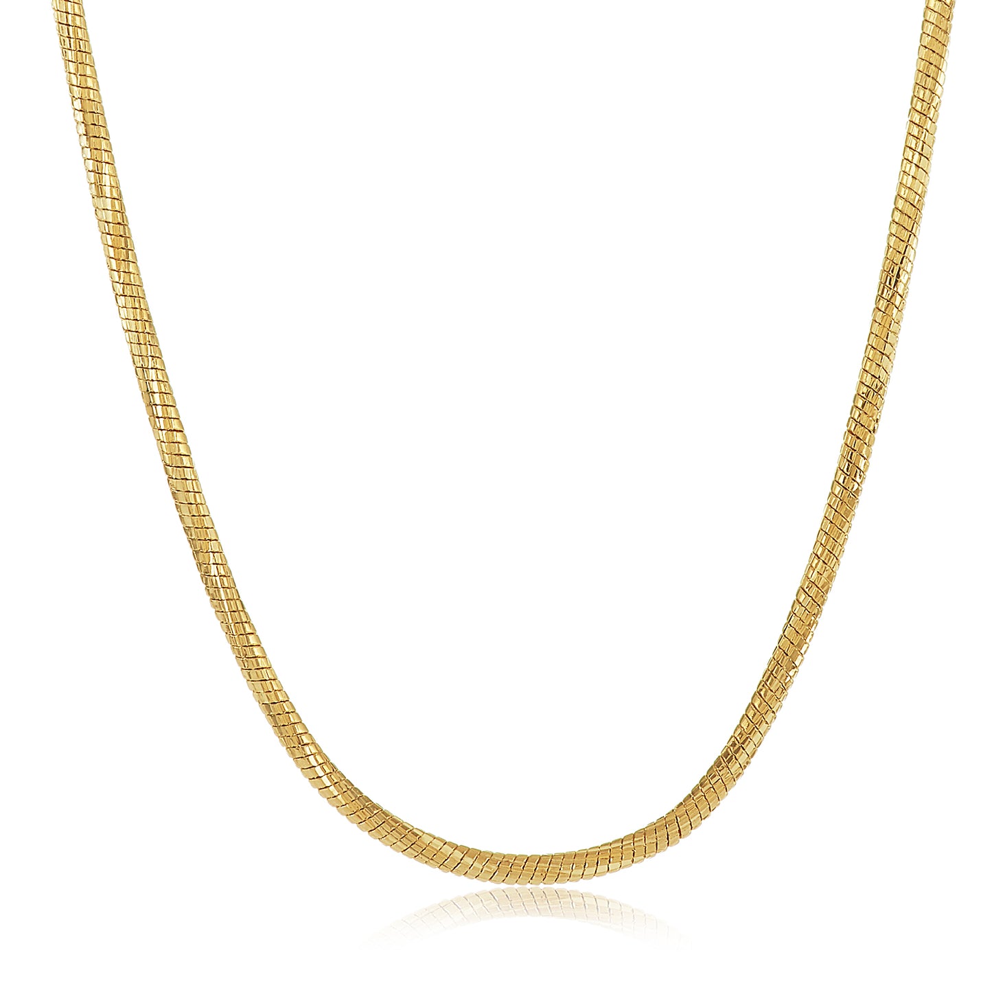 1.5mm-2mm 14k Gold Plated Round Diamond-Cut Snake Chain Necklace or Bracelet 7-30" Made in USA (SKU: GL-SNAKE-CHAINS)