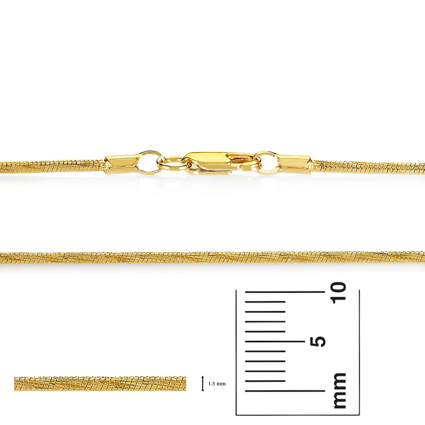 1.5mm Diamond-Cut 14k Yellow Gold Plated Round Snake Chain Necklace