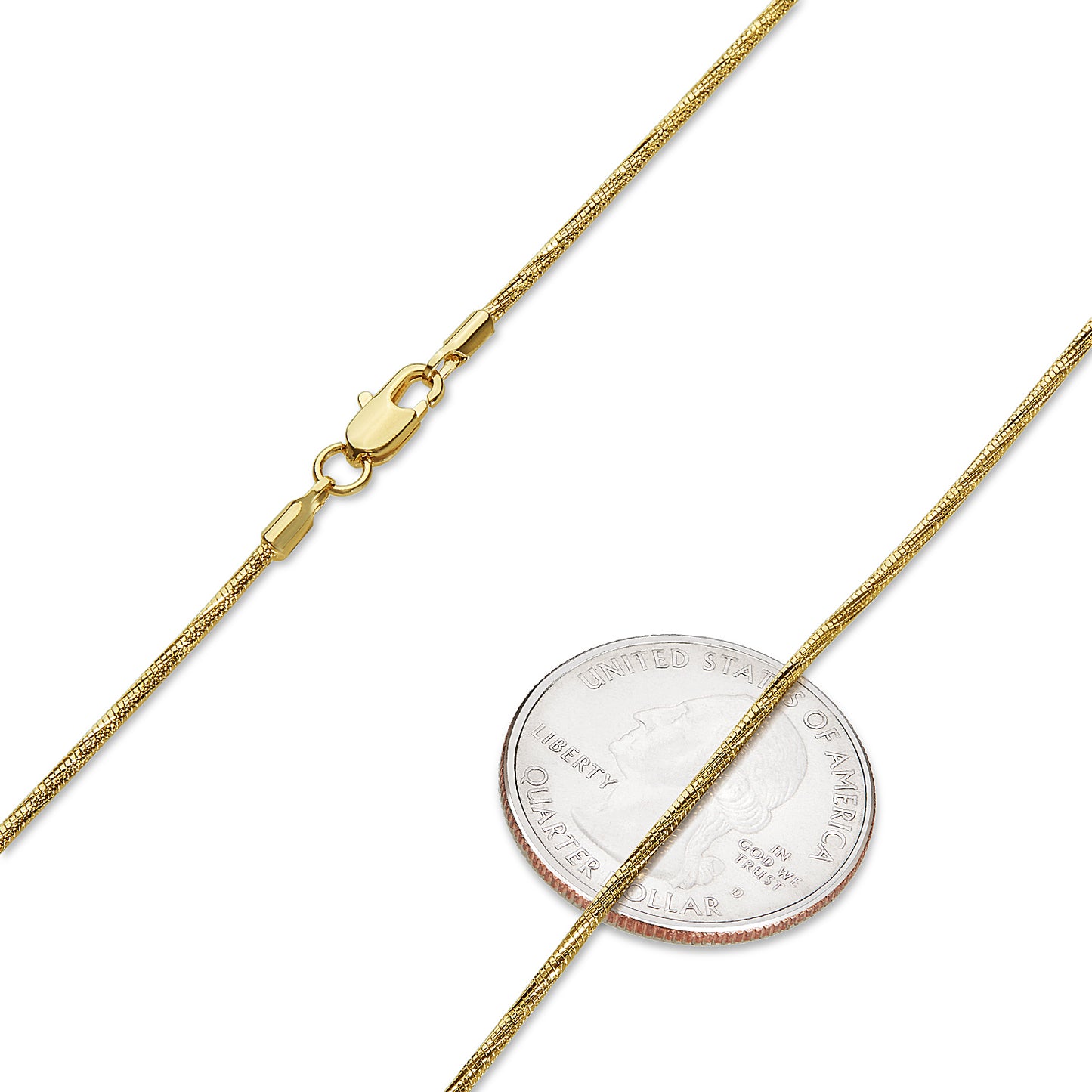 1.5mm Diamond-Cut 14k Yellow Gold Plated Round Snake Chain Necklace