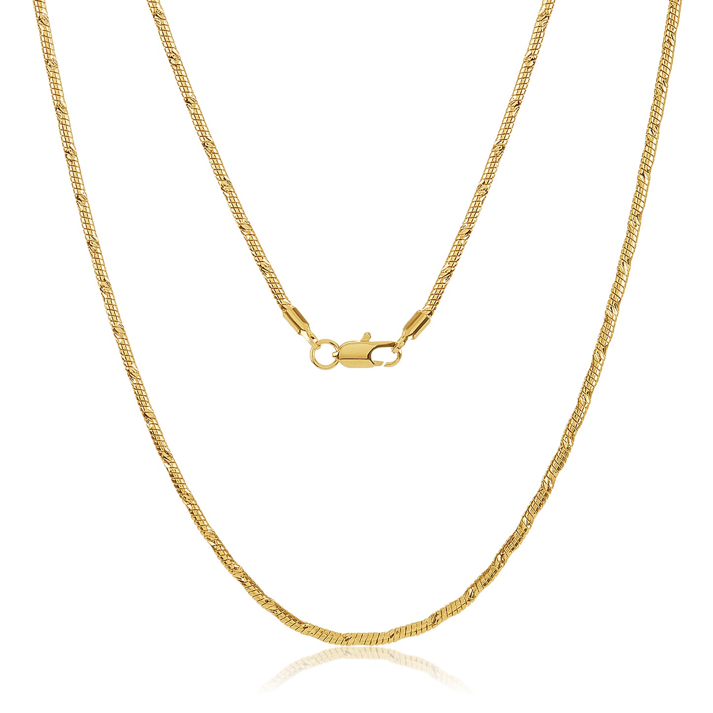 2mm Diamond-Cut 14k Yellow Gold Plated Round Snake Chain Necklace