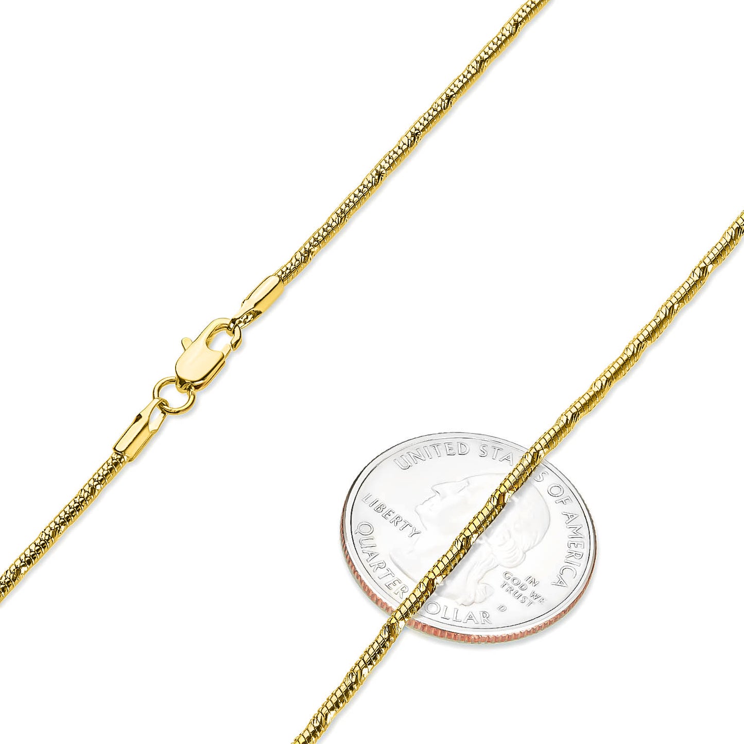 2mm Diamond-Cut 14k Yellow Gold Plated Round Snake Chain Necklace