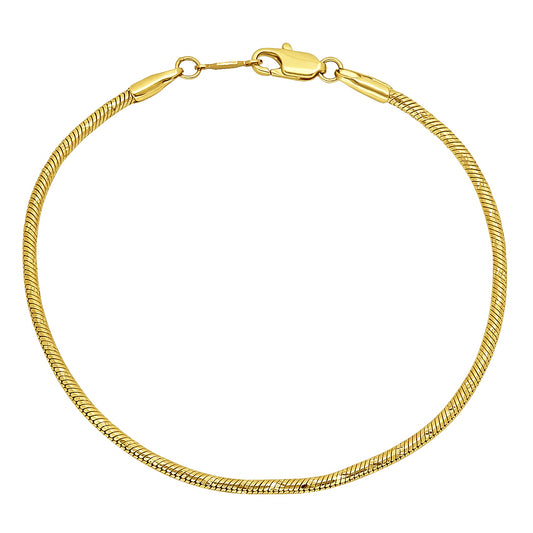 2mm Diamond-Cut 24k Yellow Gold Plated Round Snake Chain Bracelet + Gift Box