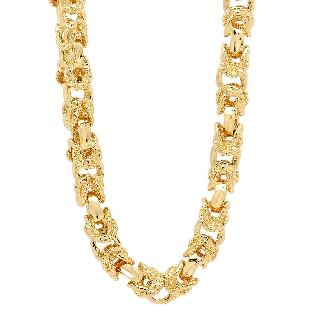 8mm Textured 14k Yellow Gold Plated Puffed Puffed Byzantine Chain Necklace + Gift Box