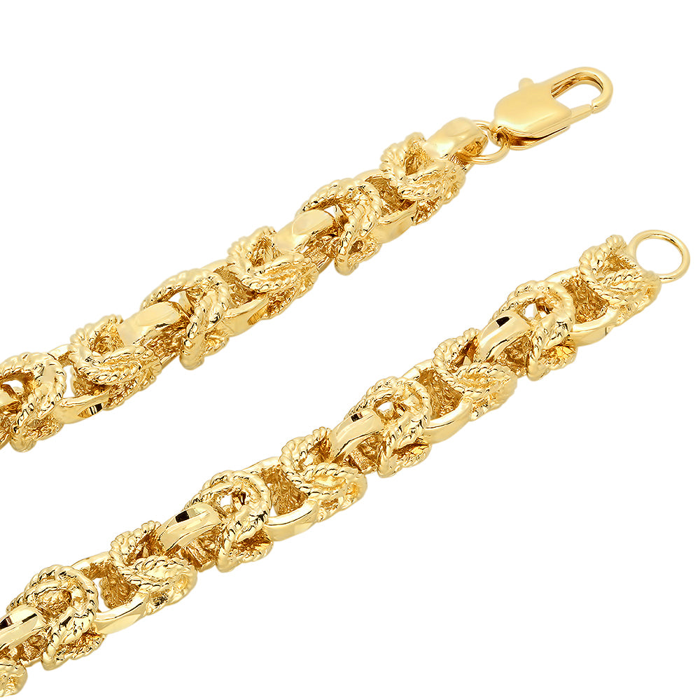 8mm 14k Yellow Gold Plated Puffed Puffed Byzantine Chain Necklace + Bracelet Set