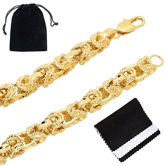 8mm Textured 14k Yellow Gold Plated Puffed Puffed Byzantine Chain Necklace + Gift Box