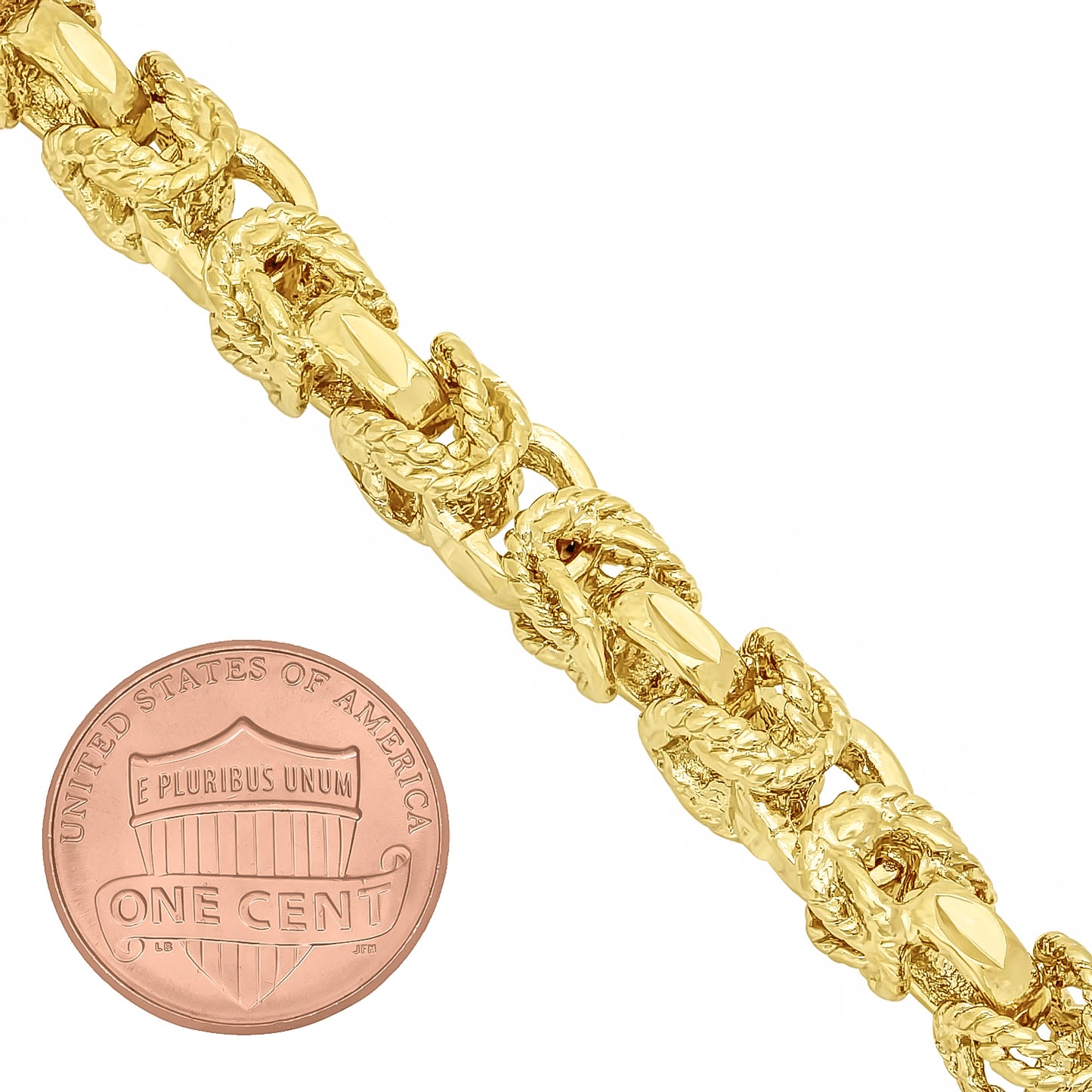 8mm Textured 14k Yellow Gold Plated Puffed Puffed Byzantine Chain Necklace + Gift Box