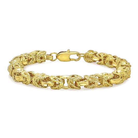 8mm Diamond-Cut 0.25 mils 14k Yellow Gold Plated Puffed Puffed Byzantine Puffed Byzantine Chain Link Bracelet