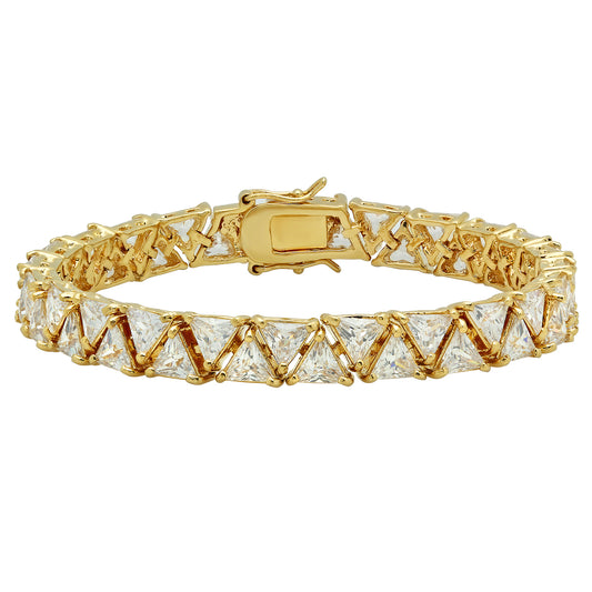 Gold Plated 7mm Tennis Bracelet w/Trilliant Cut Cubic Zirconia