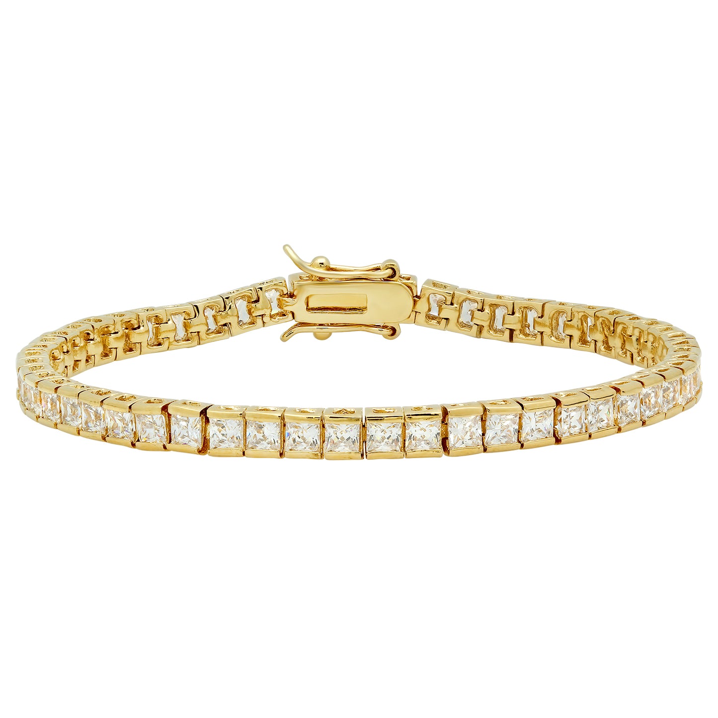 4mm 14k Yellow Gold Plated Clear Cubic Zirconia Flat Tennis Bracelet