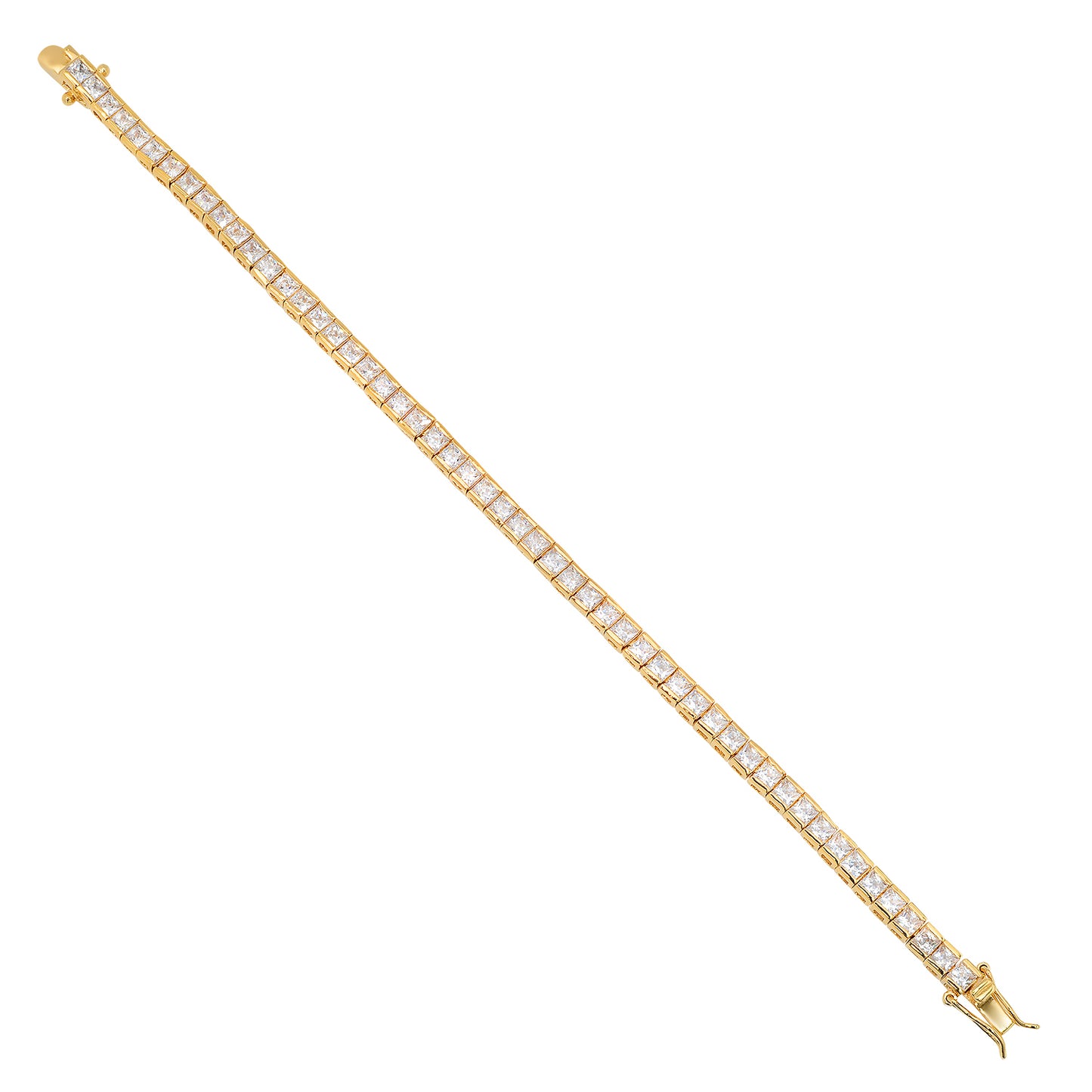 4mm 14k Yellow Gold Plated Clear Cubic Zirconia Flat Tennis Bracelet