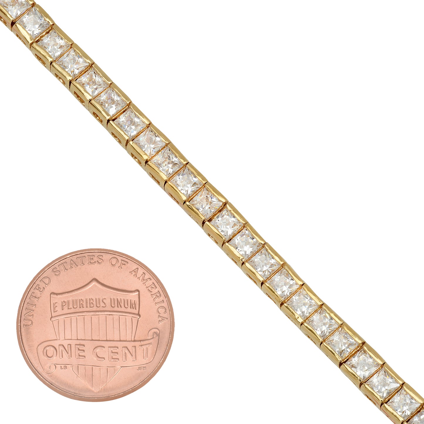 4mm 14k Yellow Gold Plated Clear Cubic Zirconia Flat Tennis Bracelet