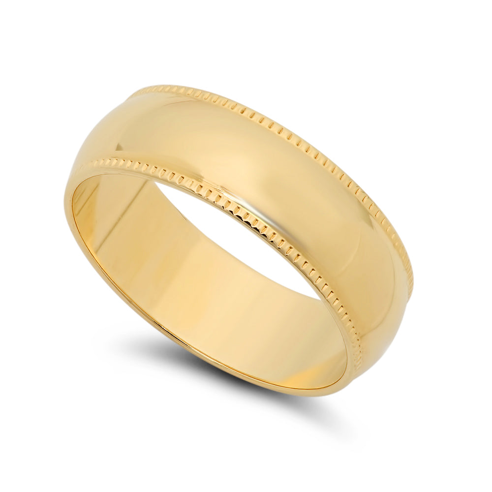 14k Yellow Gold Heavy Plated 6mm Milgrain Edged Domed Wedding Band