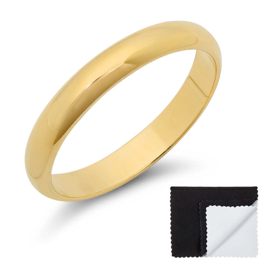 14k Yellow Gold Heavy Plated 3mm Smooth Domed Wedding Band Ring + Microfiber (SKU: GL-WB6)