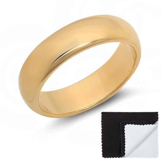 5.5mm 14k Yellow Gold Heavy Plated Smooth Domed Wedding Band Ring + Microfiber (SKU: GL-WB7)
