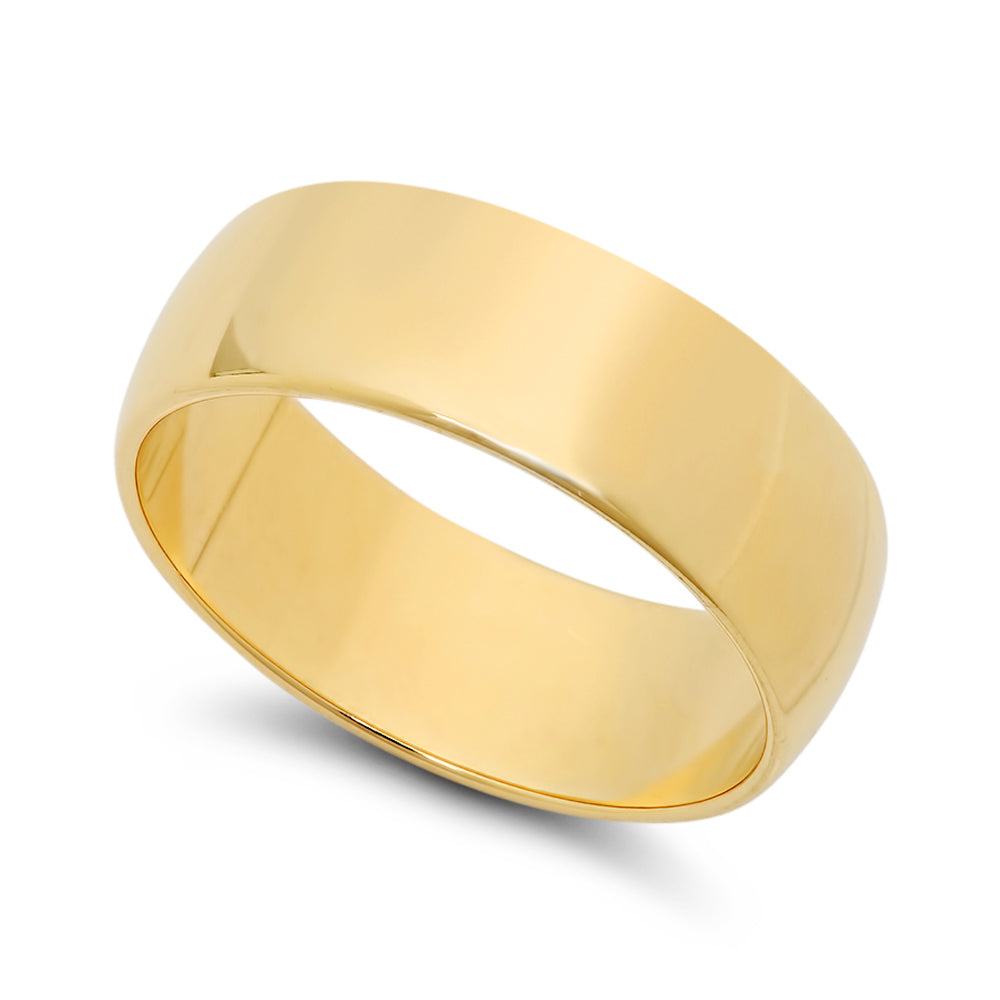 14k Yellow Gold Heavy Plated 7mm Smooth Domed Wedding Band Ring