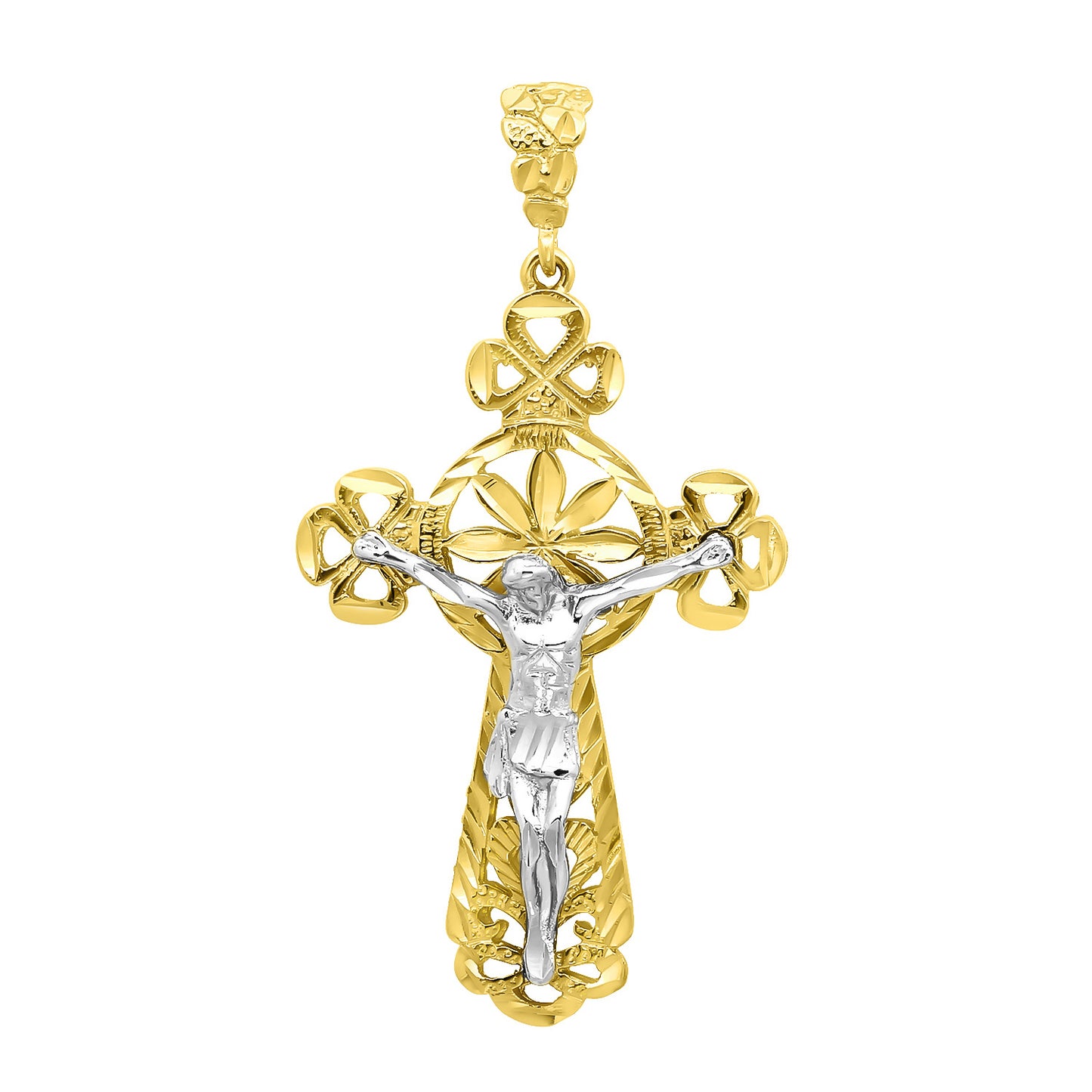 Two-Tone 14k Gold Plated 40.5mm x 6.4 cm Tree Of Life Crucifix Pendant