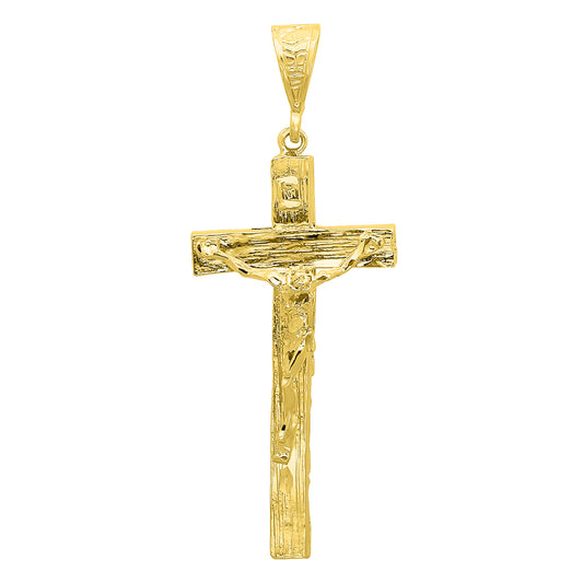 Large 36.5mm x 7.2 cm 14k Gold Plated Wood Textured Crucifix Pendant