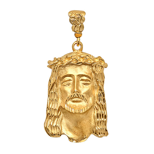 Jesus Piece Face of Christ Pendant + Necklace Set 14K Gold Heavy Plated Crown Of Thorns - choose chain (Rope, Curb, or Figaro) & length