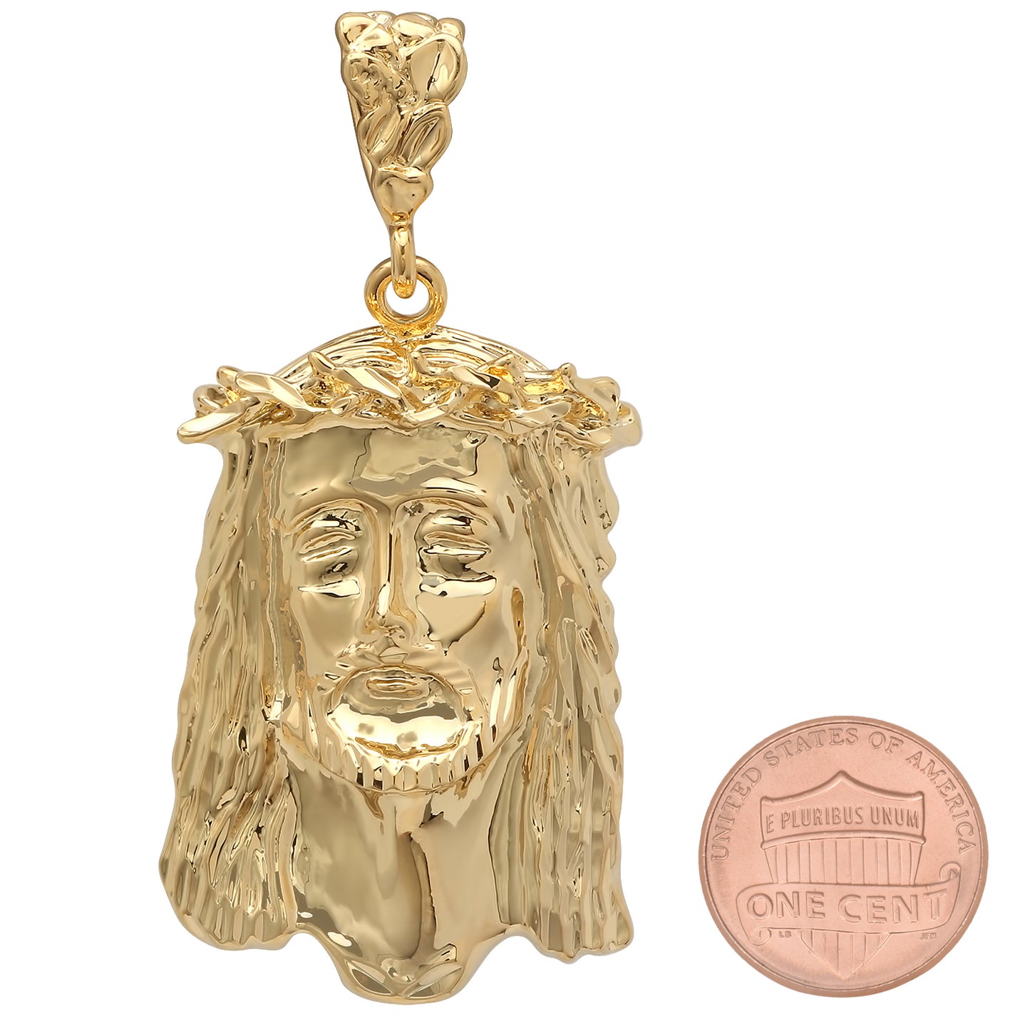 Jesus Piece Face of Christ Pendant + Necklace Set 14K Gold Heavy Plated Crown Of Thorns - choose chain (Rope, Curb, or Figaro) & length