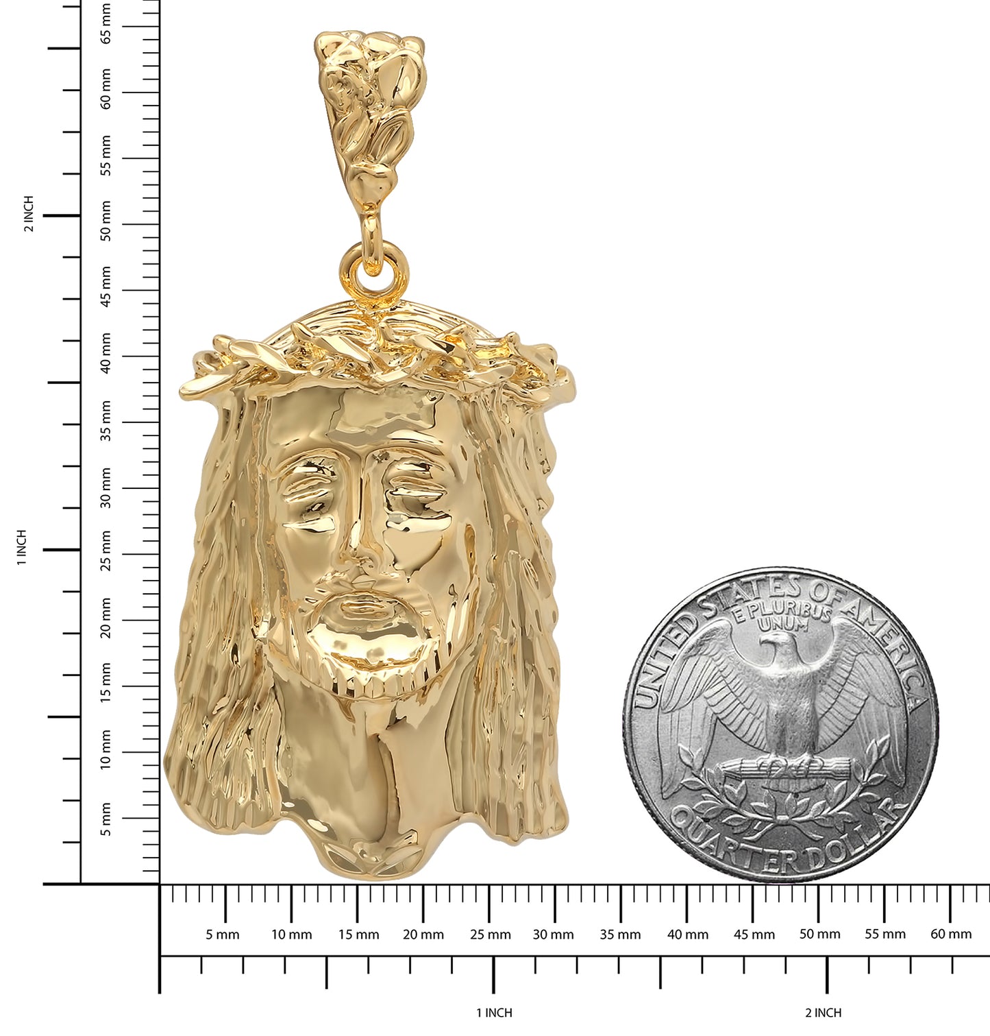 Jesus Piece Face of Christ Pendant + Necklace Set 14K Gold Heavy Plated Crown Of Thorns - choose chain (Rope, Curb, or Figaro) & length