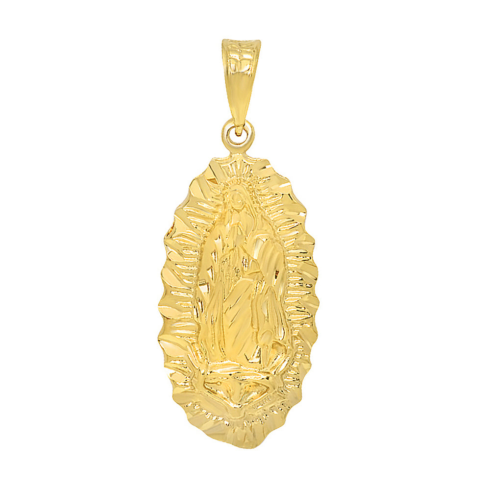 Large 14k Gold Heavy Plated Virgin Mary Of Guadalupe Pendant + Chain Necklace Choose Style (Rope, Figaro, or Curb) Set