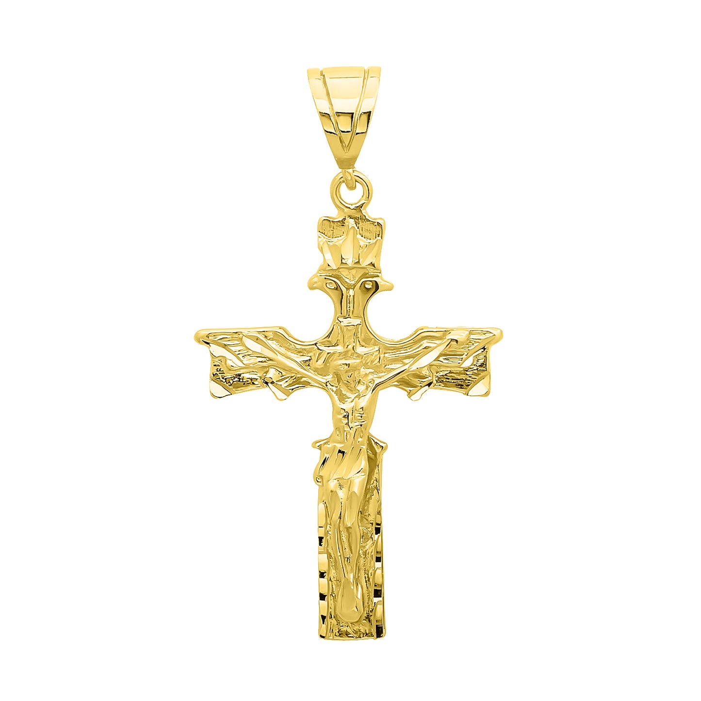 Large 14 Gold Heavy Plated Crowned Eagle Crucifix Pendant + Chain Necklace Choose Style (Rope, Figaro, or Curb) Set