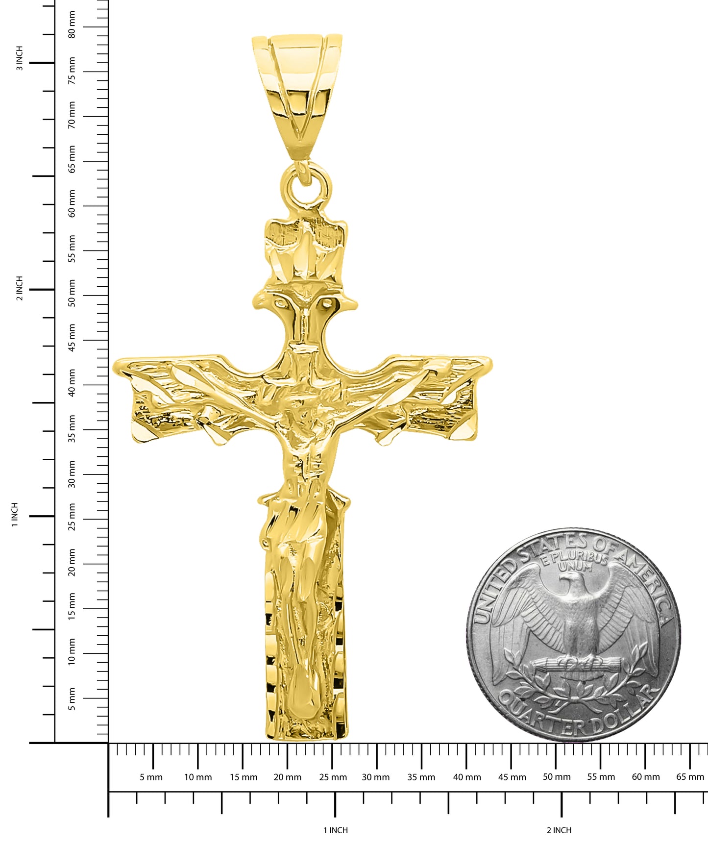 Large 14 Gold Heavy Plated Crowned Eagle Crucifix Pendant + Chain Necklace Choose Style (Rope, Figaro, or Curb) Set