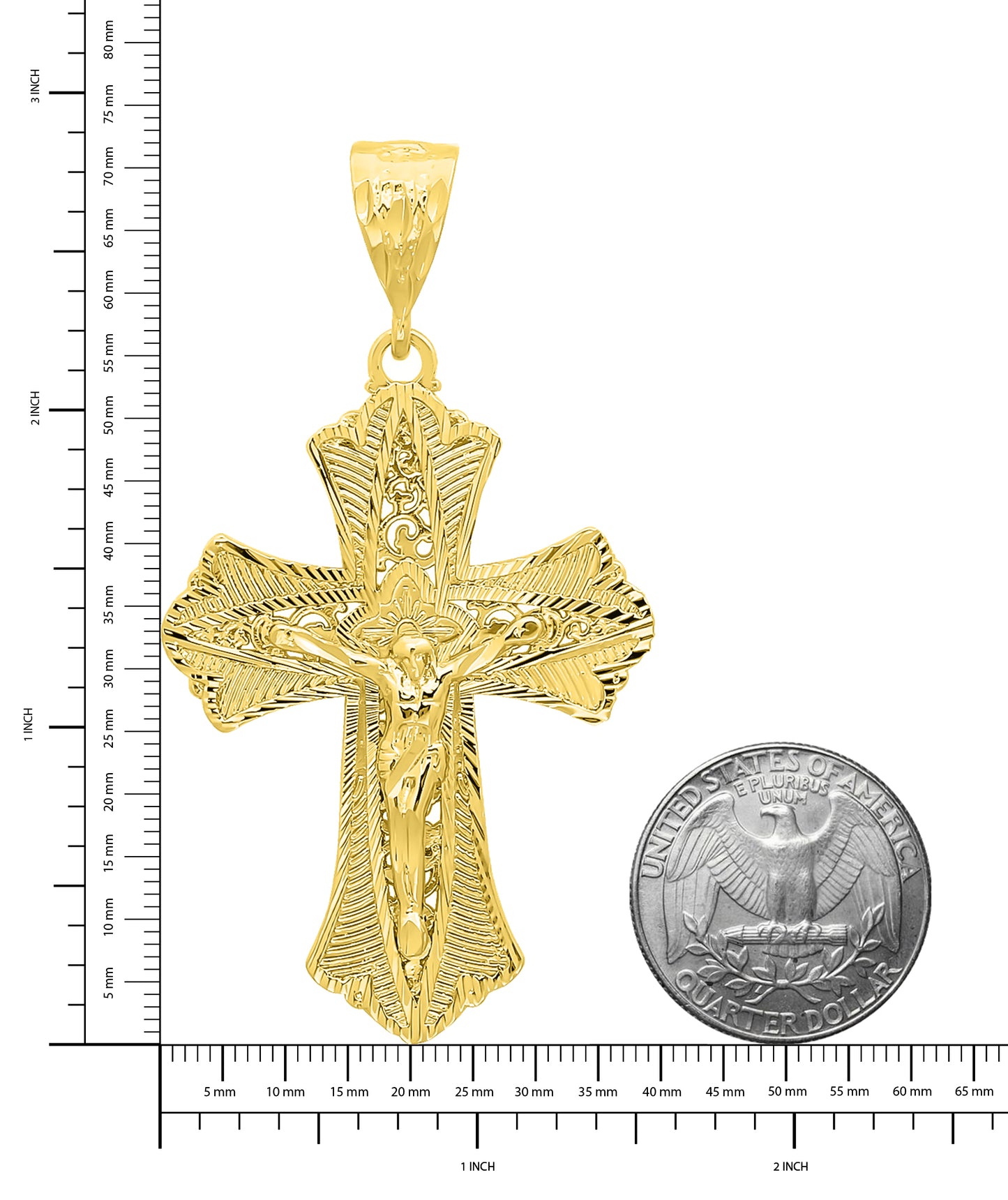 Large 39.5mm x 5.3 cm 14k Gold Plated Ornate Patonce Crucifix Pendant