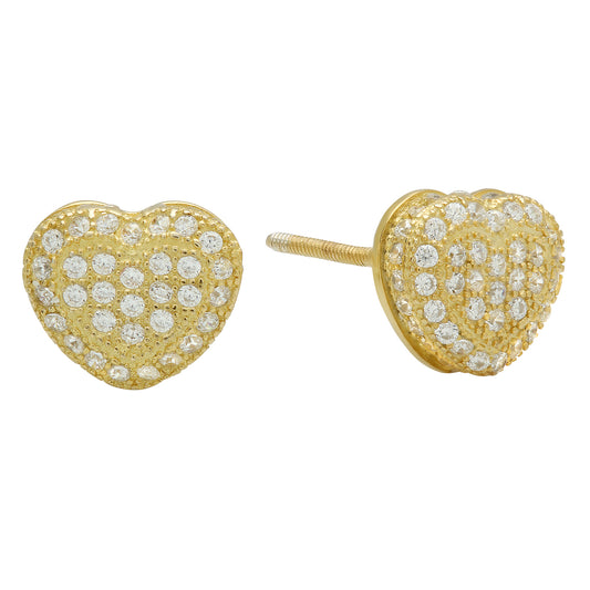 Gold Plated 925 Sterling Silver Pave CZ 3D Heart Earrings