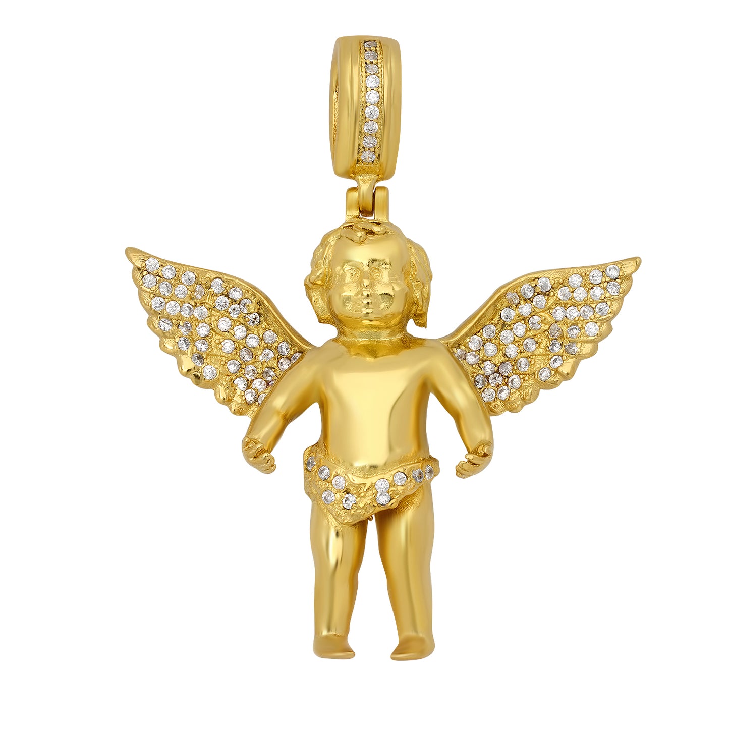 Gold Plated Sterling Silver Winged Angel Pendant w/CZ Accents + Jewelry Polishing Cloth (SKU: GP-PD1007)