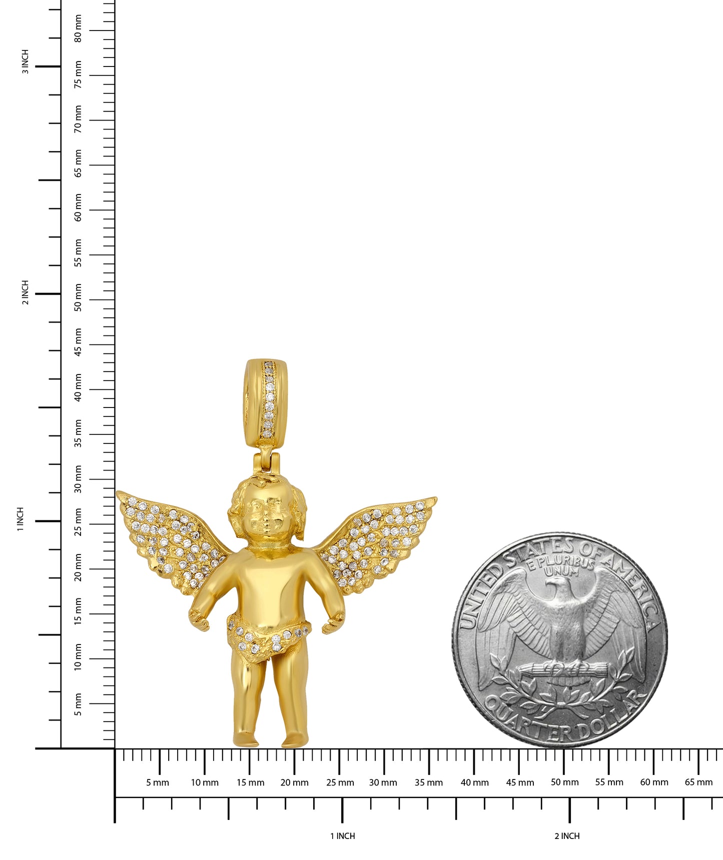Gold Plated Sterling Silver Winged Angel Pendant w/CZ Accents + Jewelry Polishing Cloth (SKU: GP-PD1007)