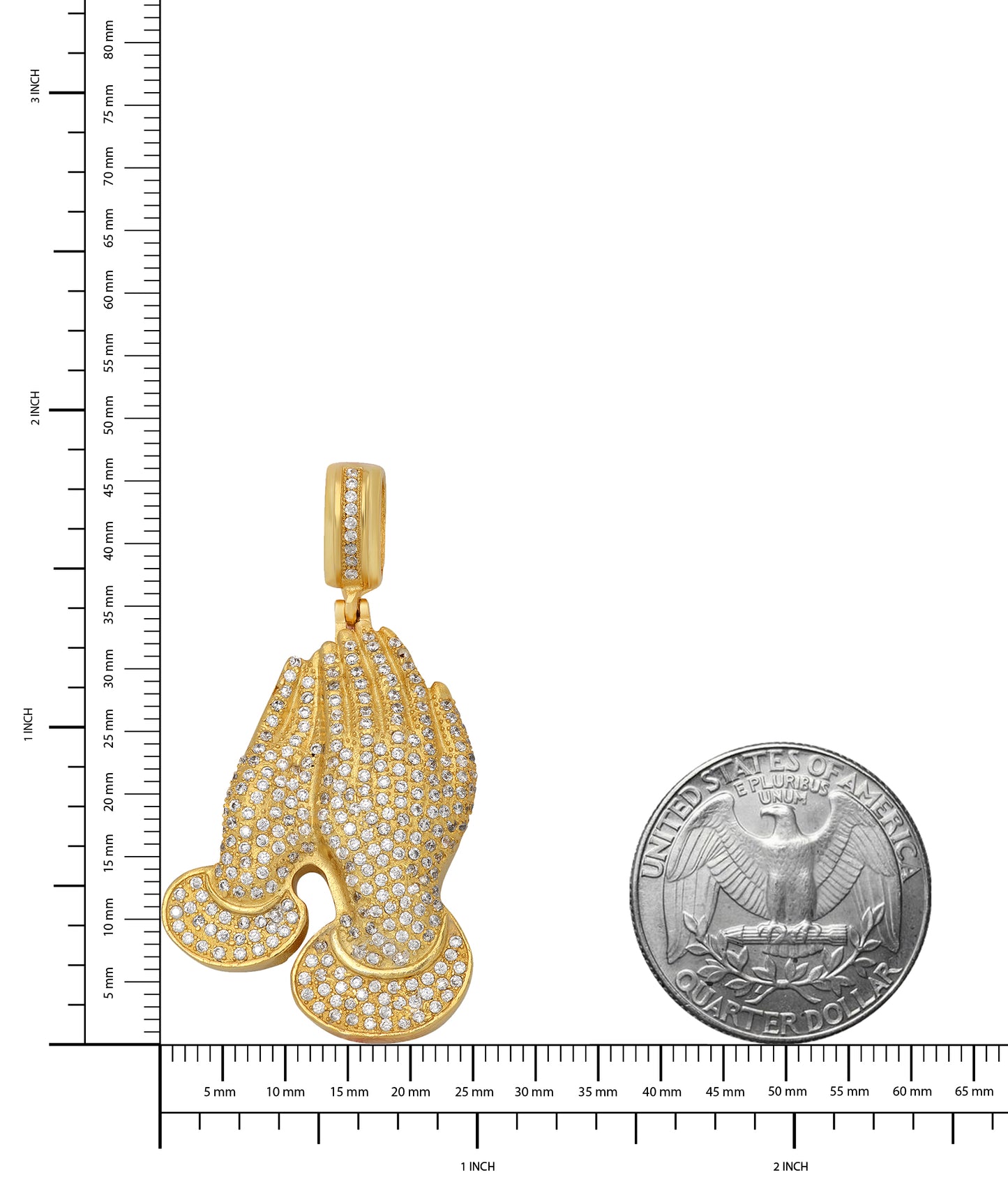 Iced Out Gold Plated Silver Praying Hands Pendant w/Pave CZs