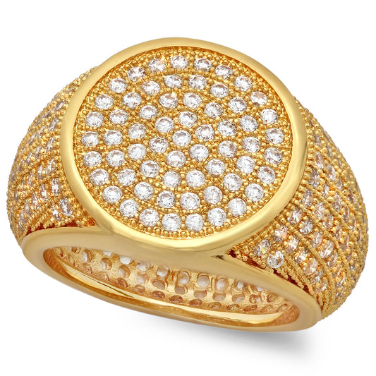 Hip Hop 14k Gold Plated Iced Out CZ Bling 17.5mm Round Top Pinky Ring