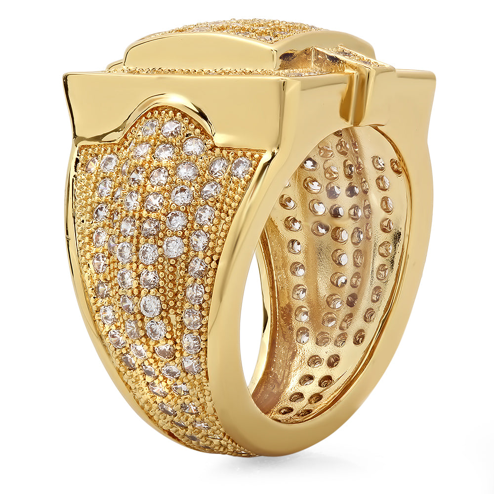 14k Gold Plated Square Micro-Pave Iced Out Cubic Zirconia Hip Hop Ring + Gift Box