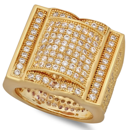 Hip Hop 14k Gold Plated Micropave CZ 21.5mm Dimensional Layers Ring