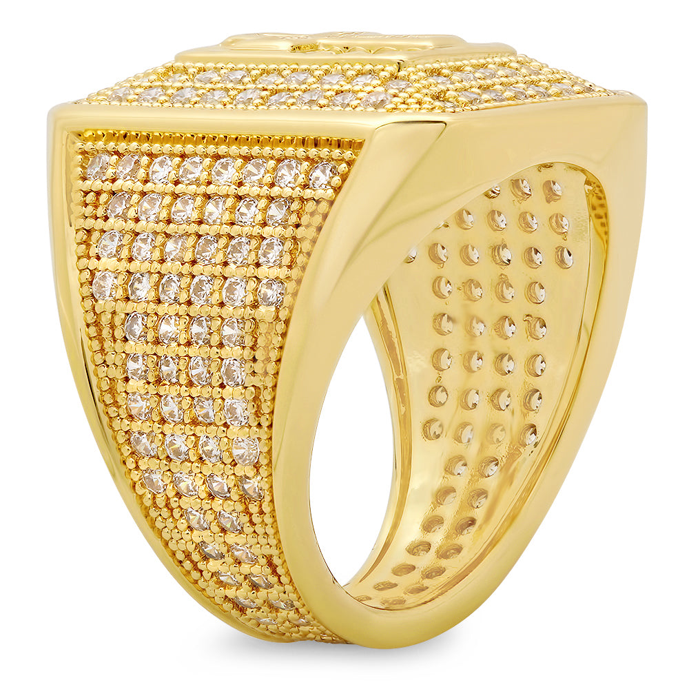 Hip Hop 14k Gold Plated Iced Out Micropave CZ 21.5mm Cross Bling Ring