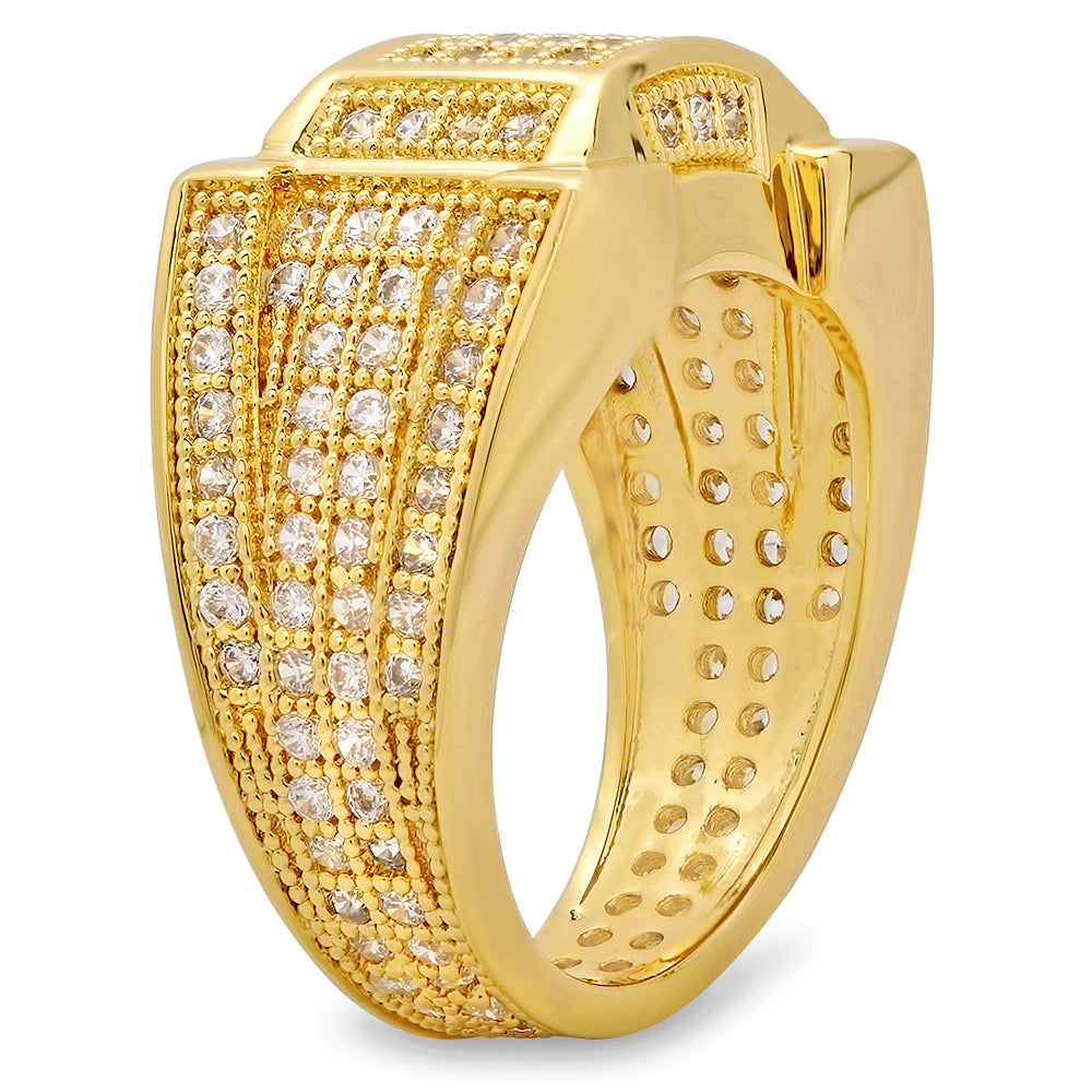 14k Gold Plated Micropave CZ 13.5mm Framed Square Center Ring Band