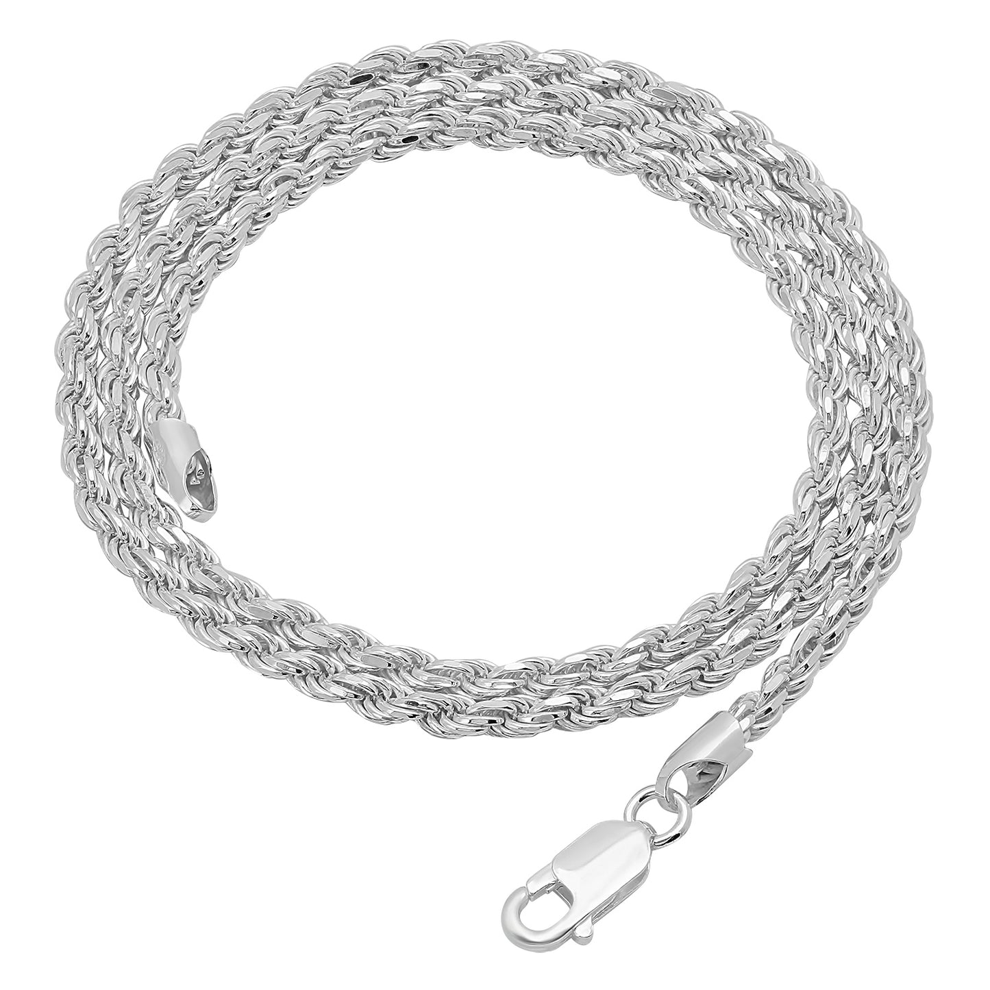 3.2mm .925 Sterling Silver Diamond-Cut Twisted Rope Chain Necklace