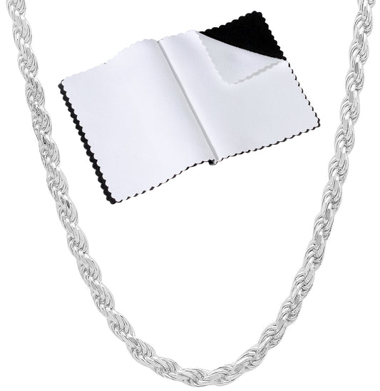 3.2mm .925 Sterling Silver Diamond-Cut Twisted Rope Chain Necklace + Gift Box