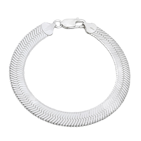 8.7mm Solid .925 Sterling Silver Flat Herringbone Chain Bracelet