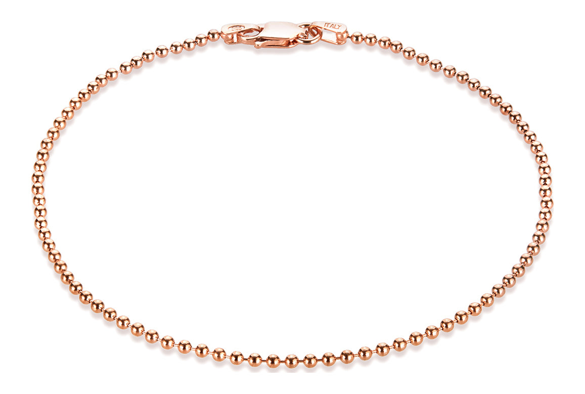 1.8mm Rose Gold Plated Silver Military Ball Chain Bracelet