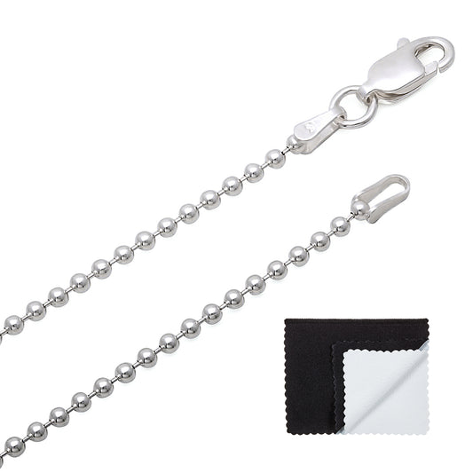 1.8mm Solid .925 Sterling Silver Military Ball Chain Necklace + Gift Box