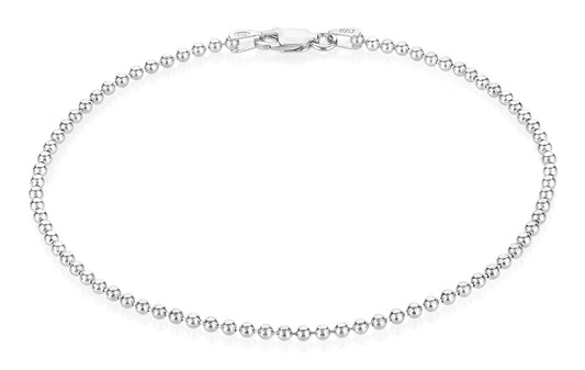 2mm Rhodium Plated Silver Military Ball Chain Bracelet