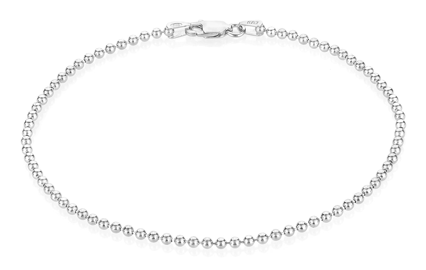 2mm Rhodium Plated Silver Military Ball Chain Necklace