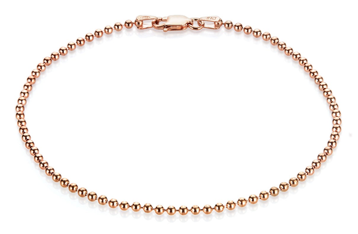 2mm Rose Gold Plated Silver Military Ball Chain Bracelet