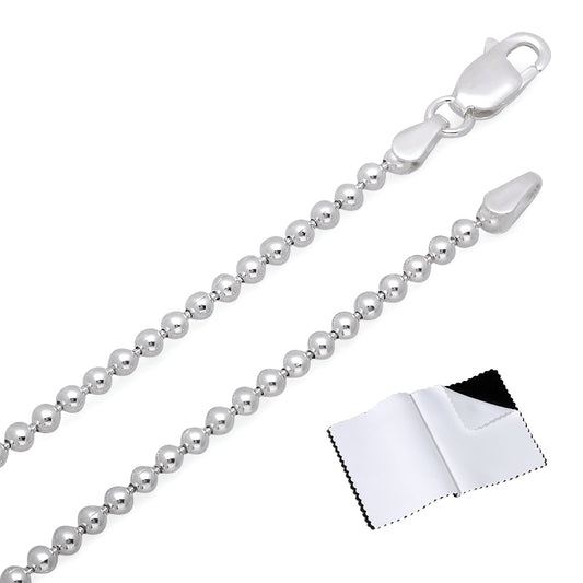 2mm Solid .925 Sterling Silver Ball Military Bead Chain Necklace